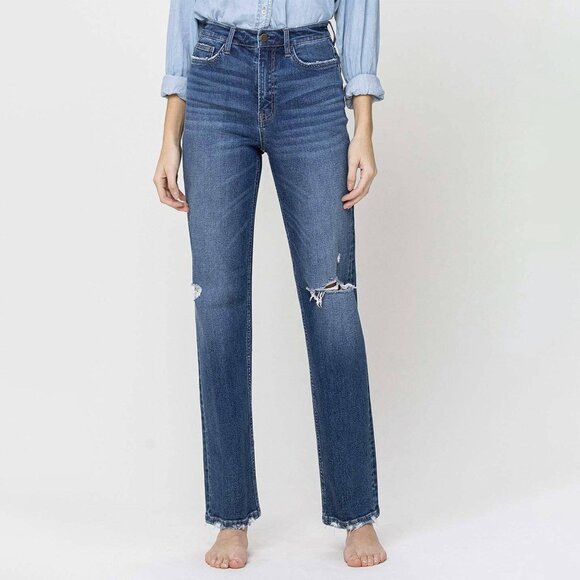 90's Vintage Super High Rise Straight Jeans - Picture 1 of 3